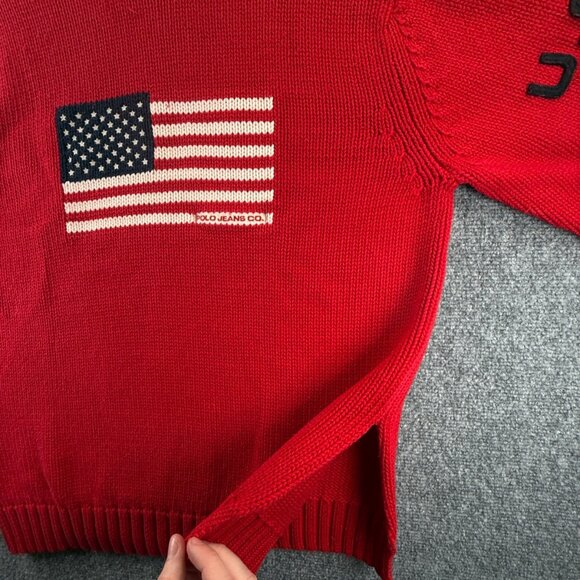 Ralph Lauren Polo Jeans Knit Flag Sweater Graphic USA Heavyweight Red Pullover - Picture 16 of 16